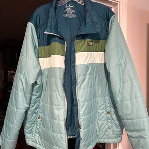 LLBean 3XL womens- Blue-green multi color light weight puffer exc condition